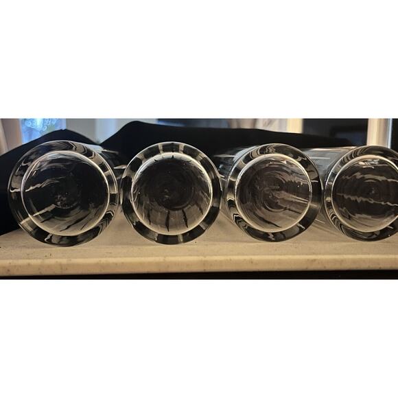 Vintage Mid Century Skinny Highball Glasses White Black Pinstripes Set Of 4 - Picture 8 of 8